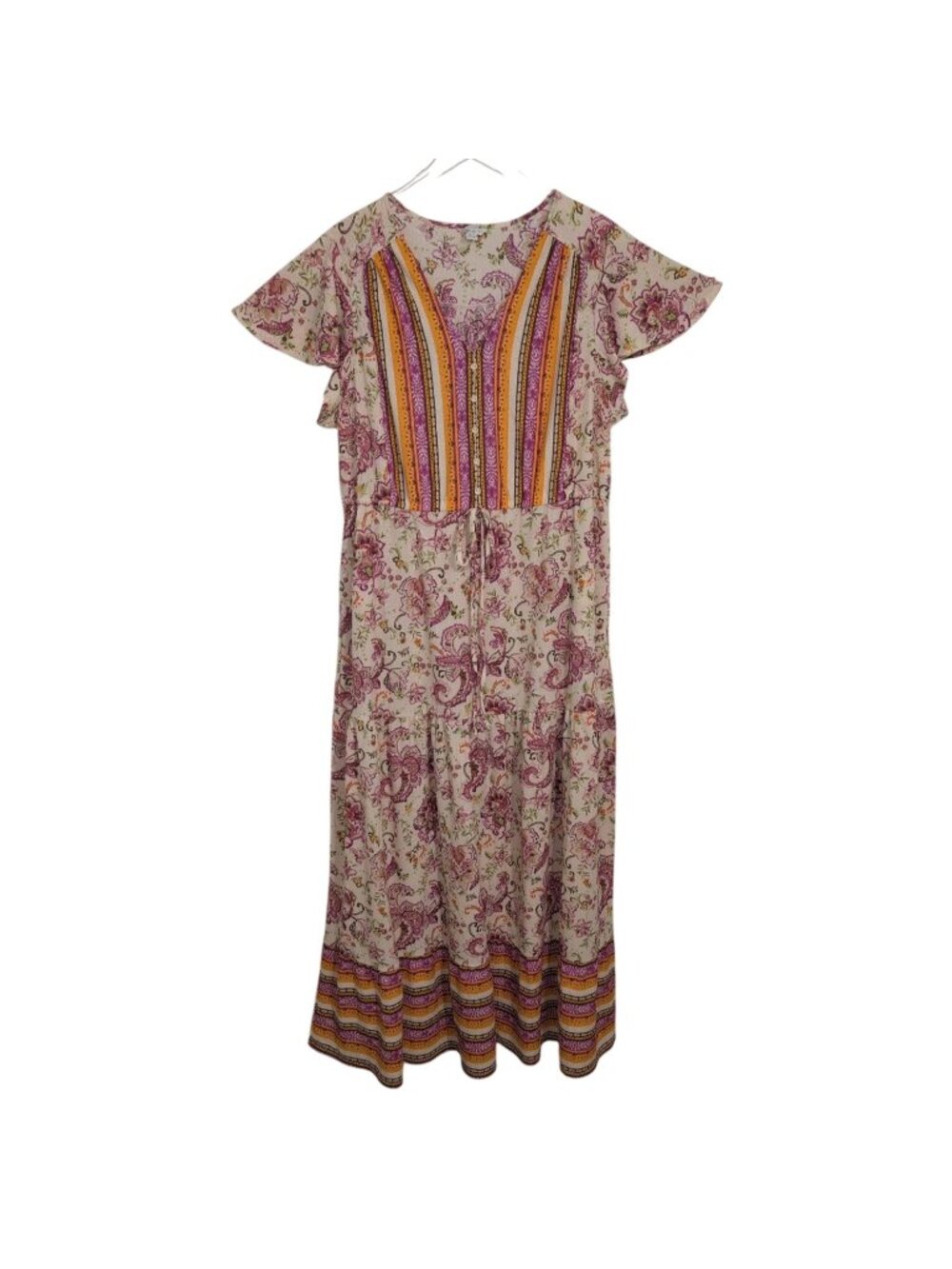 Cato Floral Maxi Dress Womens Size 18/20W Pink Boho Cottage Folk Drawstring